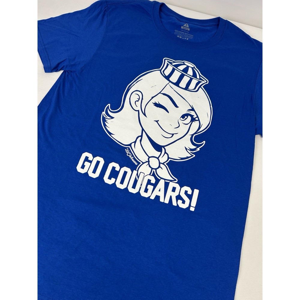 BYU Go Cougars Winking Cougar T-Shirt Lil Johnsons Mens Medium Blue - Picture 2 of 11